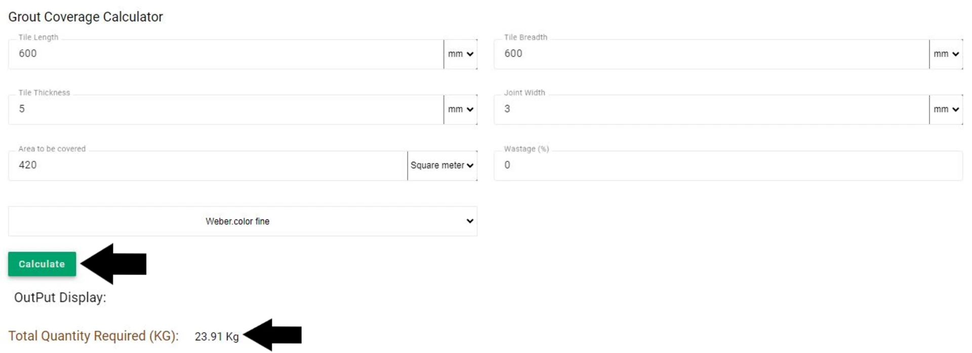 Grout Coverage Calculator To Accurately measure joint filler product quantity required for the area