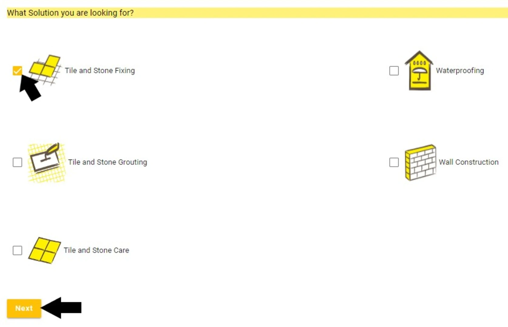 Tile Adhesive Product Selector Tool Step 2