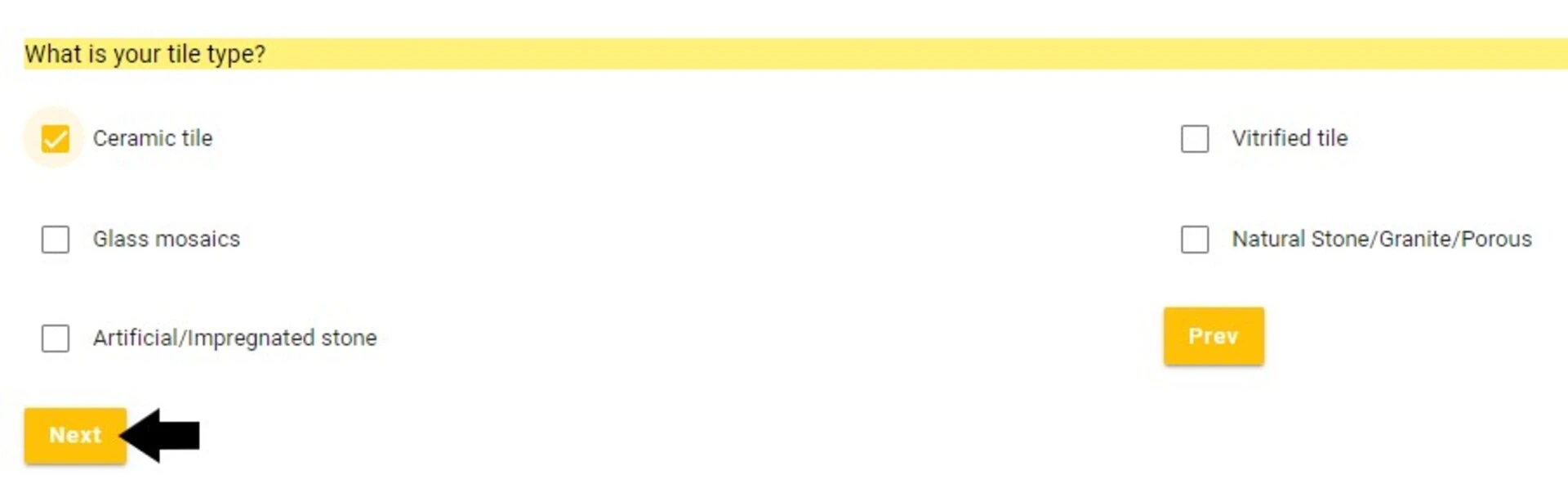 Tile Adhesive Product Selector Tool Step 3-2 Choose Tile Type