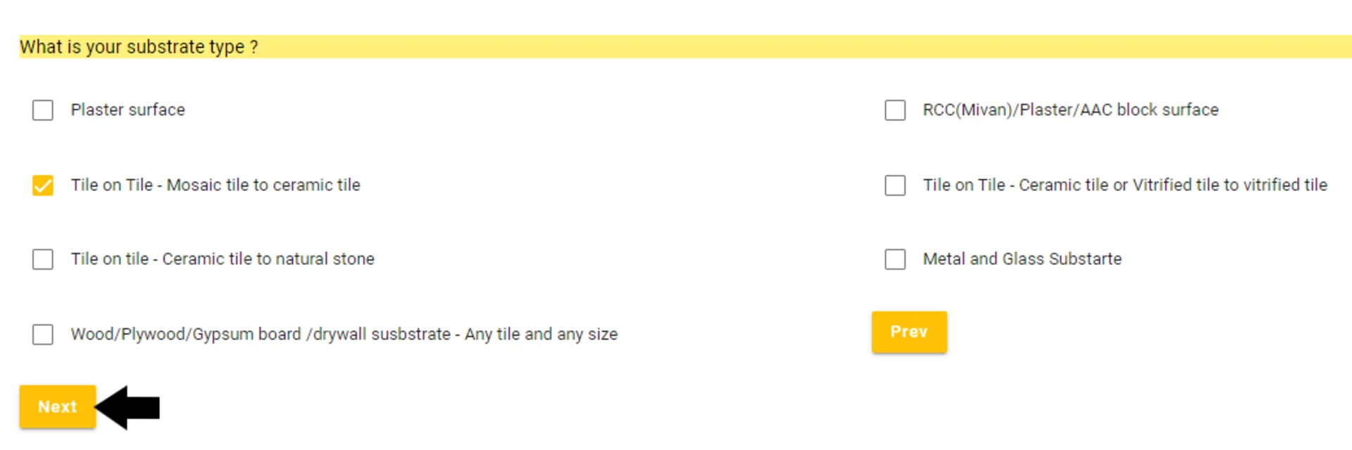 Tile Adhesive Product Selector Tool Step 3-3 Choose Substrate Type