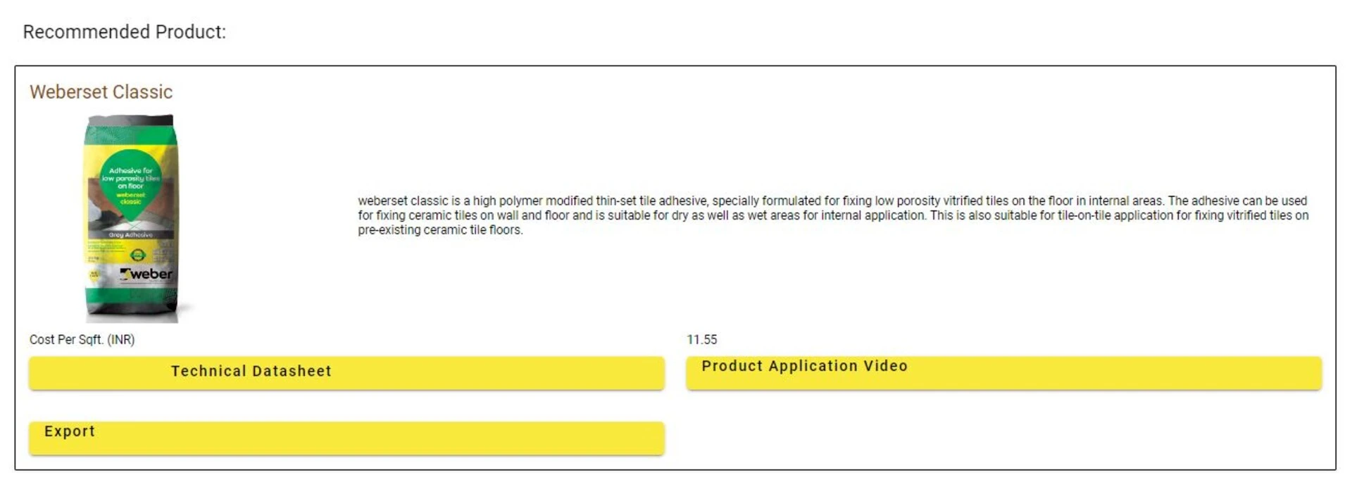 Tile Adhesive Product Selector Tool Step 5 Recommended Product