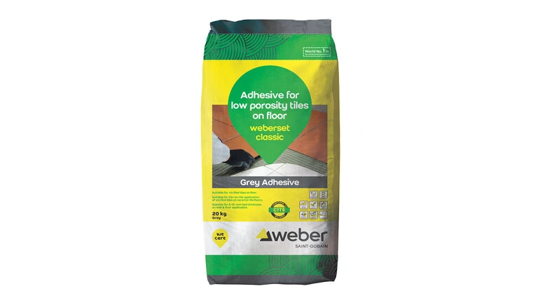 weberset classic tile adhesive for fixing vitrified tiles on floor as well as for tile-on-tile application
