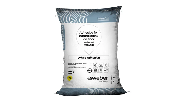 weberset firstwhite tile adhesive for fixing small format natural stone on floor and small to medium format ceramic tiles on floor and wall.
