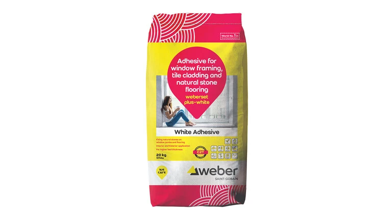 weberset plus white tile adhesive for window framing, tile cladding, natural stone flooring