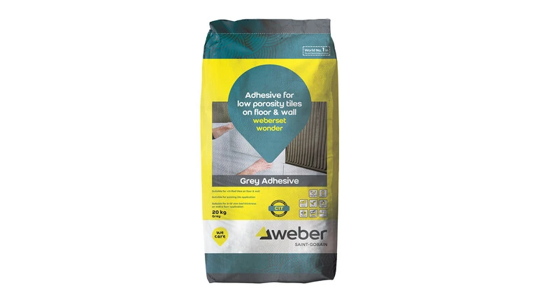 weberset wonder tile adhesive for low porosity tiles on floor and wall