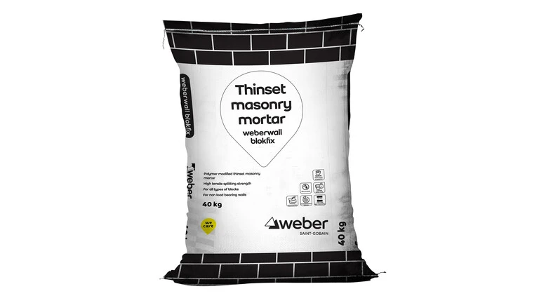 weberwall blokfix a non-refractory mortar used for laying masonry units like AAC blocks a self-curing mortar made from cement sand and polymeric additives which ensure excellent bonding and durable strength between the blocks
