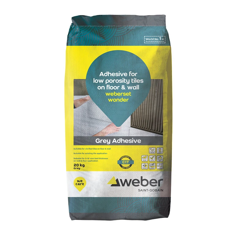 weberset wonder tile adhesive for low porosity tiles on floor and wall